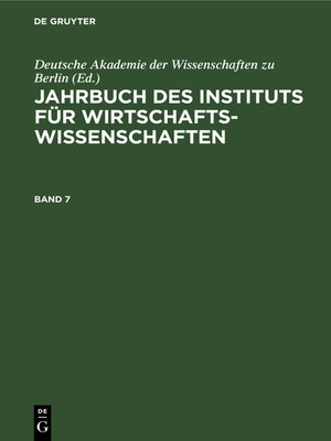 cover image of Jahrbuch des Instituts für Wirtschaftswissenschaften. Band 7